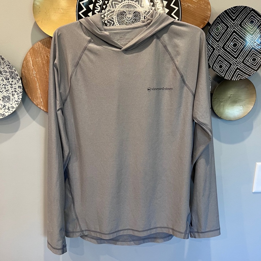 Vineyard Vines Mens Performance Hoodie Gray Graphic Long Sleeve Shirt Small